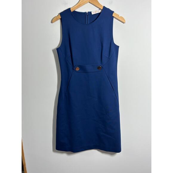 Tory Burch Navy Brynn Ponte Dress Gold Buttons side pockets S/P NWT - Picture 1 of 7
